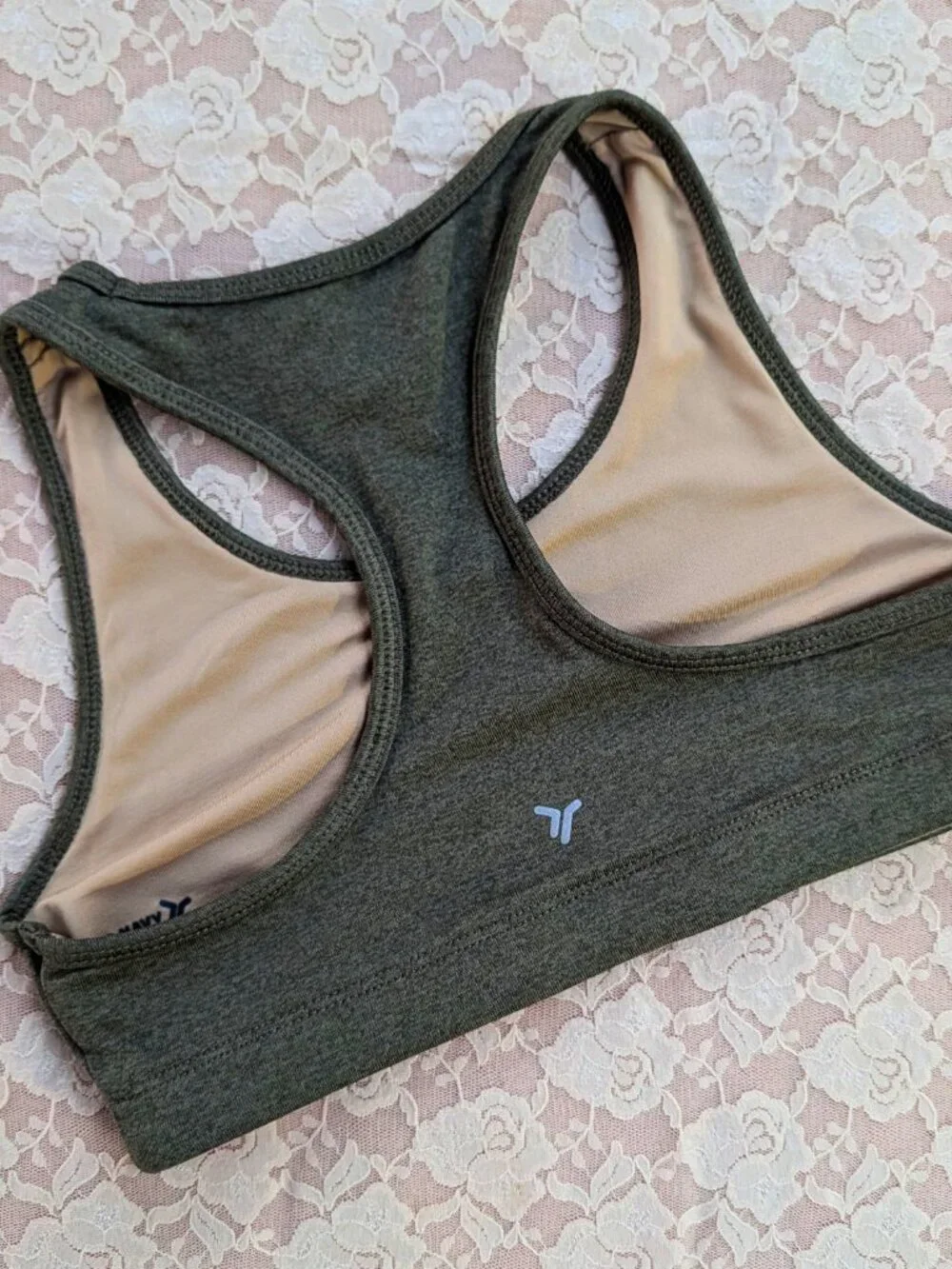 EUC Old Navy olive green racerback Powerpress go-dry sports bra youth M 8